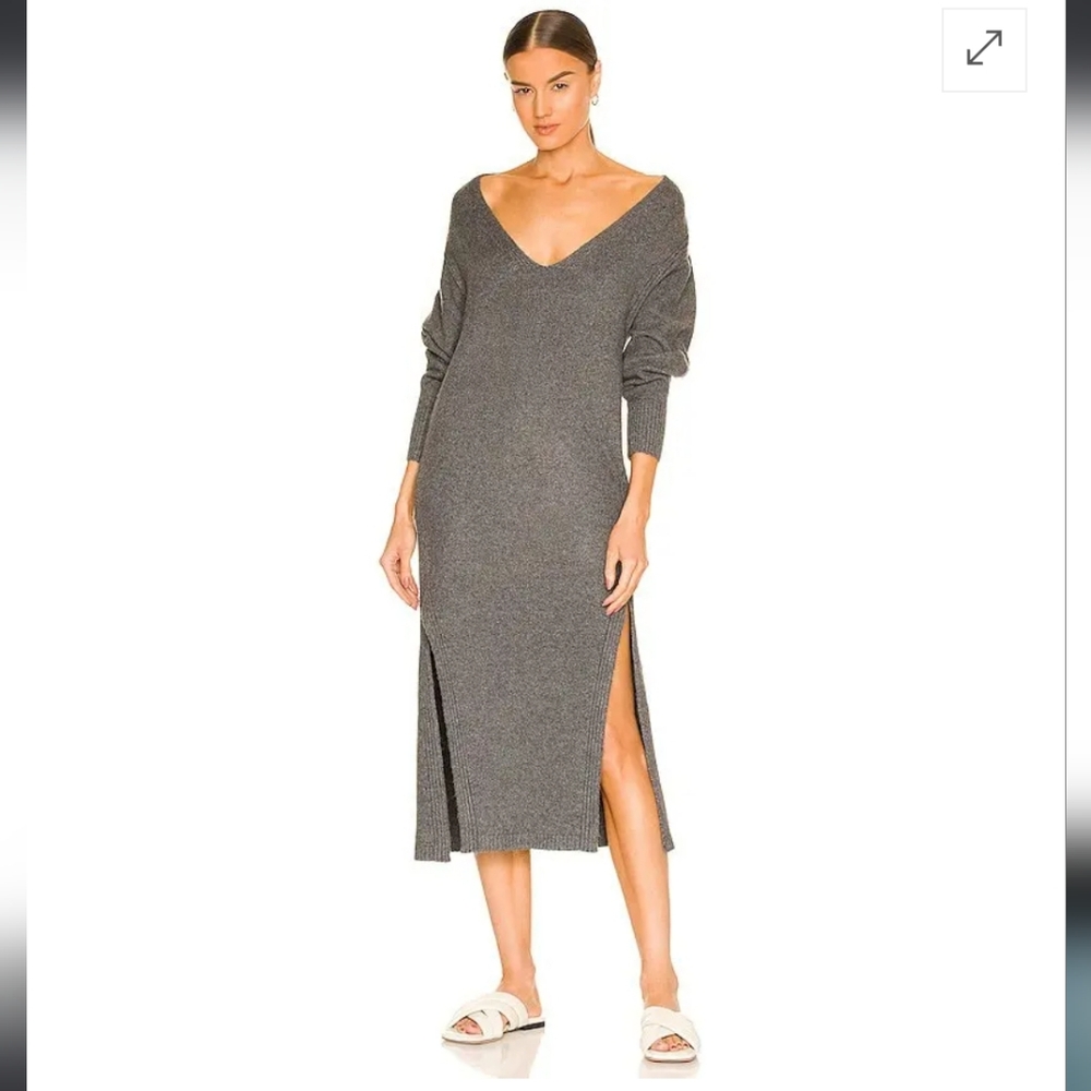 FREE PEOPLE X REVOLVE WILLOW REVERSIBLE V-NECK LONG SLEEVE DRESS GRAY size Small